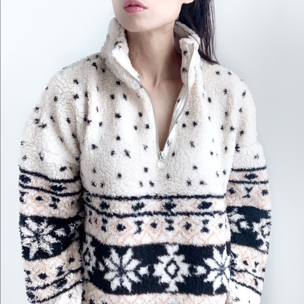 SHERPA HALF ZIP PULLOVER SWEATER - BEIGE - Picture 9 of 10